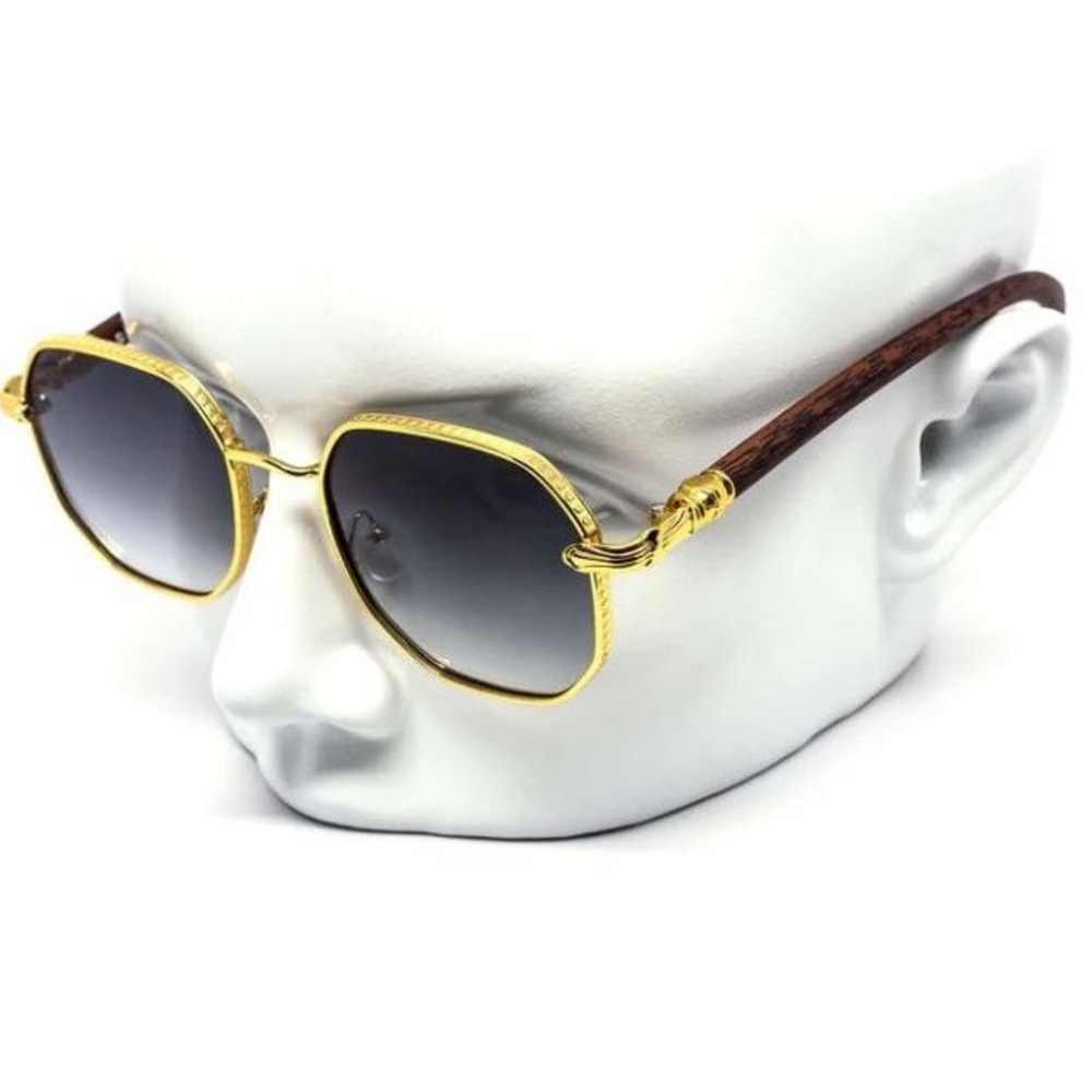 Gold Octagon Glasses Black Lens Vintage Style Hip Hop Men Retro EyeGlasses Gafas